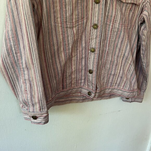 Denim & Co Jacket Womens Large Red Striped Collared Lightweight Denim Buttons - Picture 3 of 5
